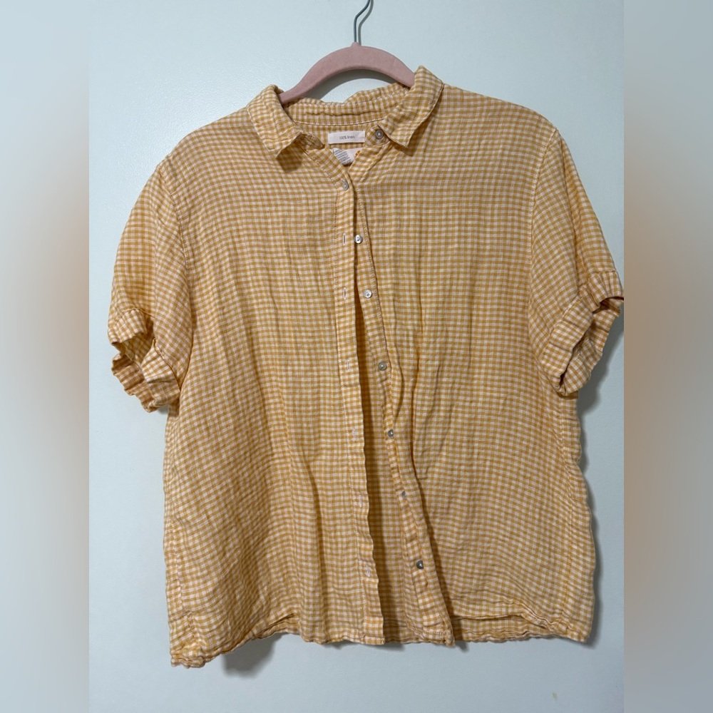 Yellow gingham linen top